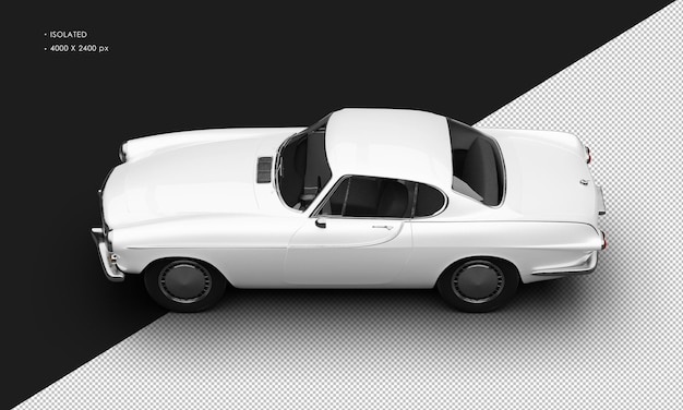 Realistic Isolated Metallic White Vintage Classic Car From Top Left View