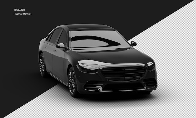 Realistic Isolated Shiny Black Luxury Modern Sedan Car From Right Front Angle View