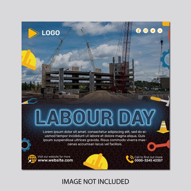 Realistic labour day social media post banner template design