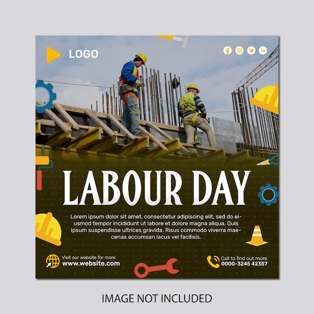 Realistic labour day social media post banner template design