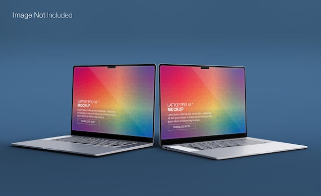 Realistic laptop pro with front and side view mockup design