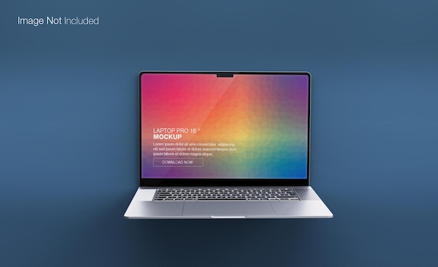 Realistic laptop pro with front view mockup design isolated