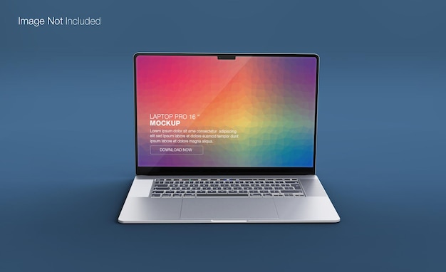 Realistic laptop pro with front view mockup design isolated