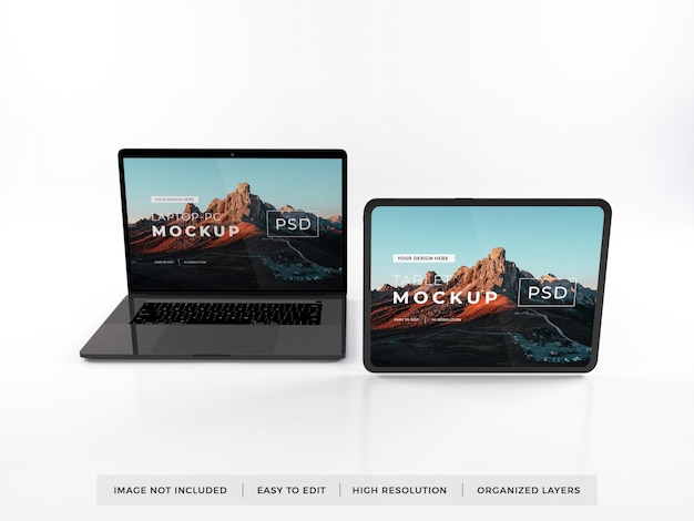 Realistic laptop and tablet device mockup