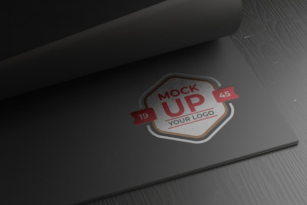 Realistic Letterpress Logo Close Up Mockup on the black paper