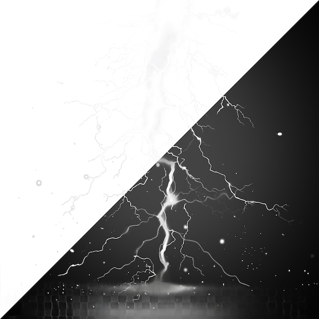 realistic lightnings isolated on transparent background