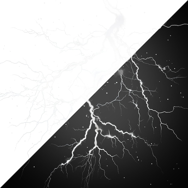 realistic lightnings isolated on transparent background