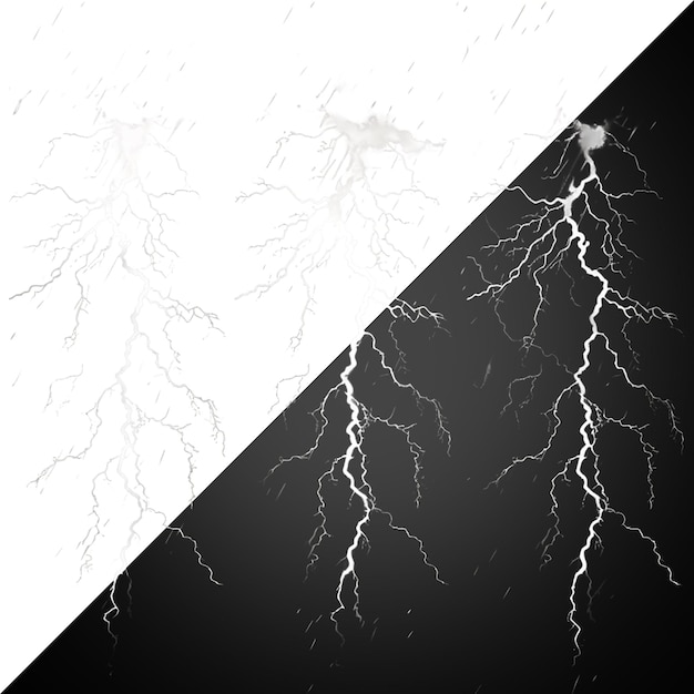 realistic lightnings isolated on transparent background