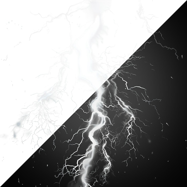 realistic lightnings isolated on transparent background