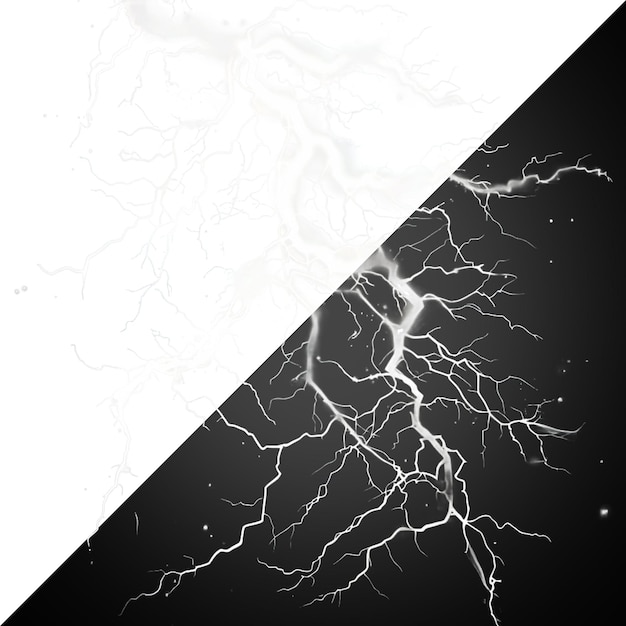 realistic lightnings isolated on transparent background