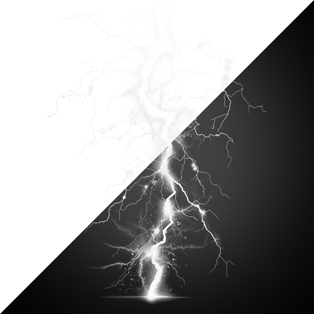 realistic lightnings isolated on transparent background