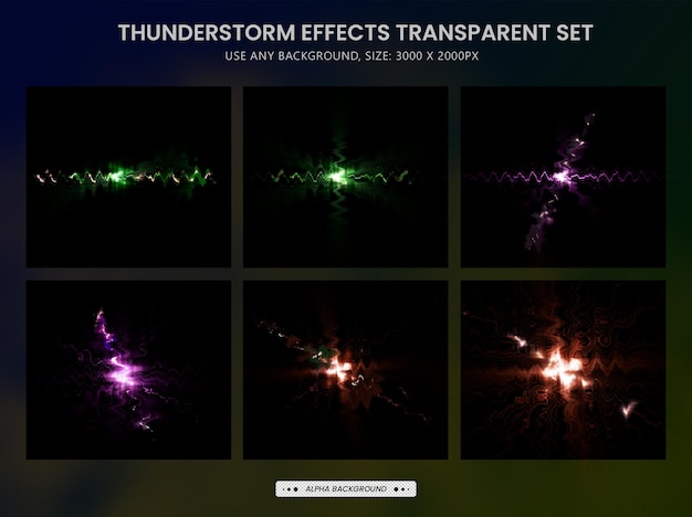 PSD realistic lightnings and thunder bolts of thunderstorm effects