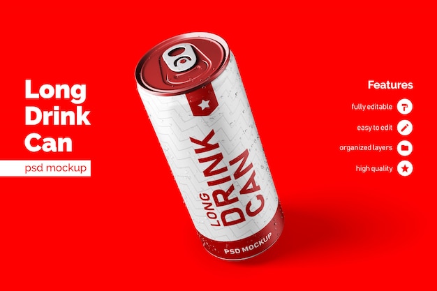 Realistic long aluminium beverage can