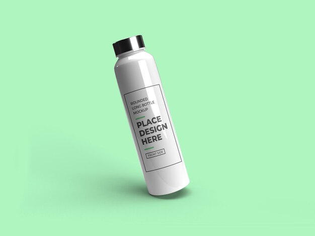 Realistic Long Rounded Plastic Bottle Mockup