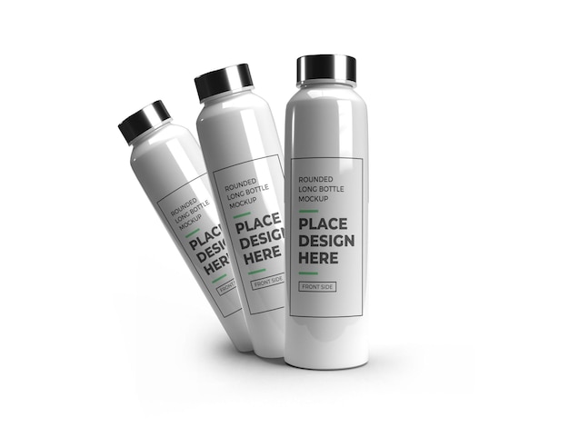 Realistic Long Rounded Plastic Bottle Mockup