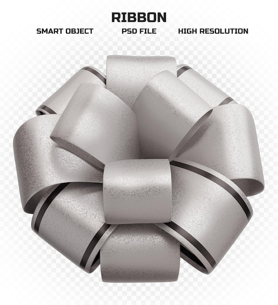 Realistic matte silver ribbon with black stripes in high resolution for decoration