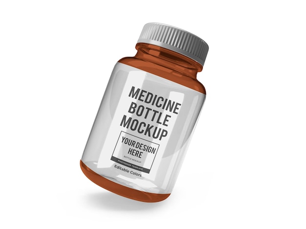 Realistic Medicine Glass Bottle Mockup Template Isolated