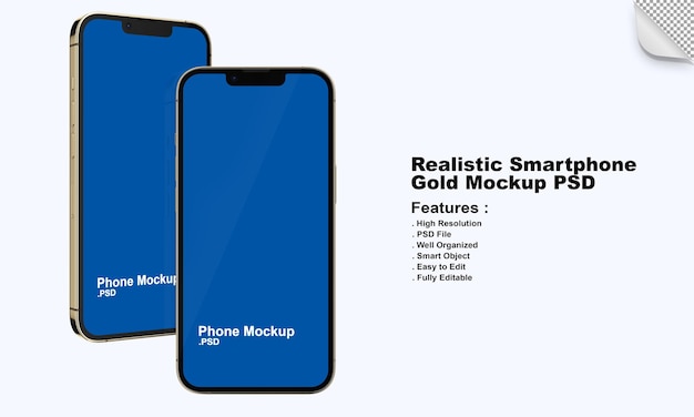 Realistic mobile phone mockup gold with editable design and changeable colors Premium Psd