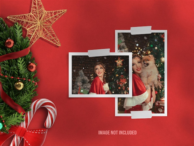 Realistic moodboard mockup or paper photo frame mockup for Merry Christmas and Happy new year