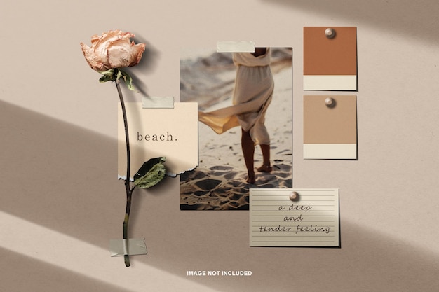 Realistic moodboard polaroid photo paper mockup