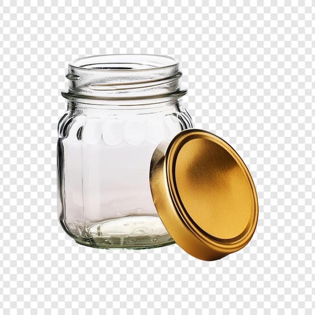 PSD realistic open glass jar with lid isolated on transparent background