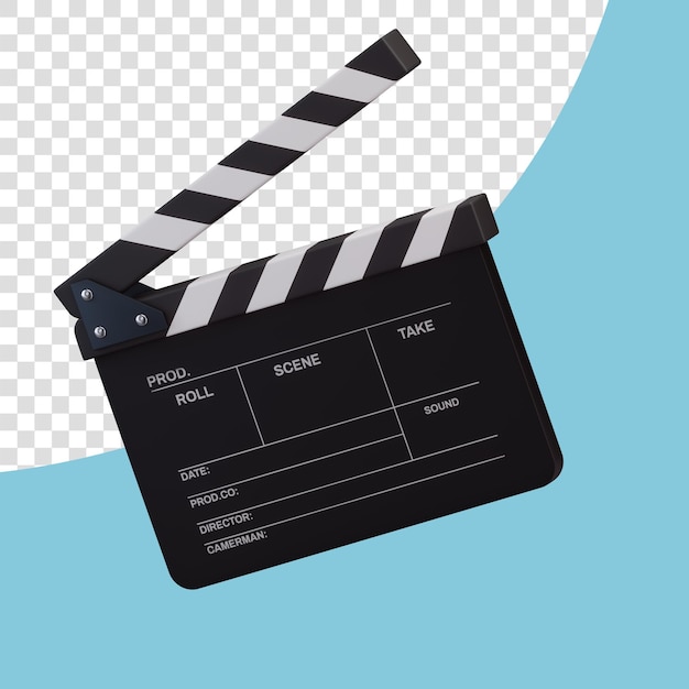 Realistic open movie clapper open isolated on transparent background Shown slate board