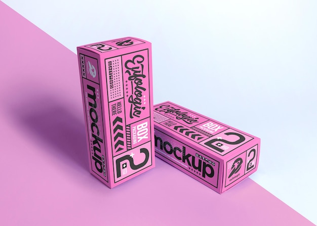 Realistic packaging pink box mockup design isolated