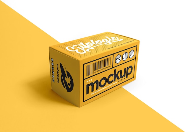 Realistic packaging yellow box mockup design isolated