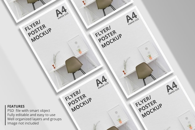 Realistic paper or flyer brochure mockup design with shadow overlay