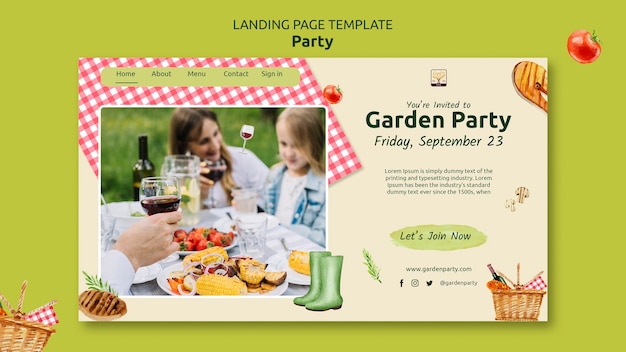 Realistic party landing page template design