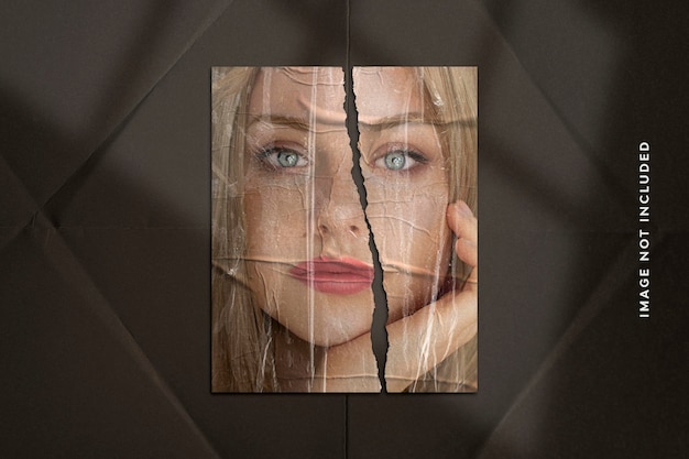 realistic photo effect on torn paper and plastic wrap