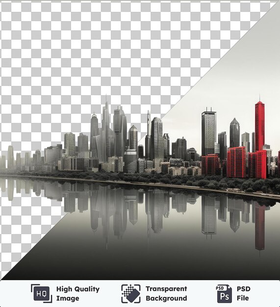 PSD realistic photographic urban planner _ s city skyline a cityscape featuring a towering skyscraper a bustling street and a mix of modern and traditional architecture