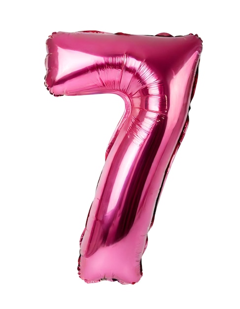 Realistic pink balloon in the shape of number seven