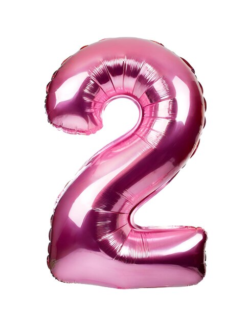 Realistic pink balloon in the shape of number two