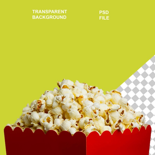 PSD realistic popcorns pieces and box or in the bowl on transparent background