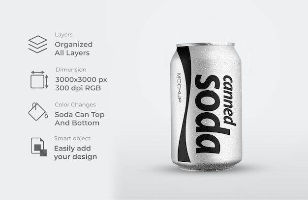 Realistic premium 3d metallic can mockup