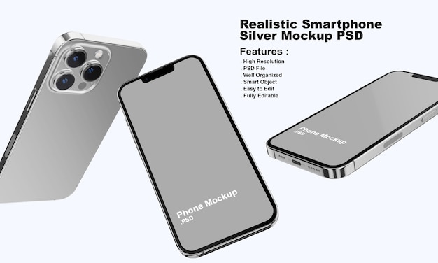 Realistic Premium Silver Smartphone Mockup