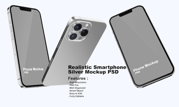 Realistic Premium Silver Smartphone Mockup