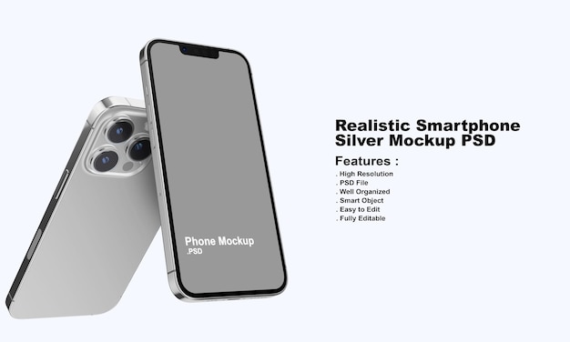 Realistic Premium Silver Smartphone Mockup