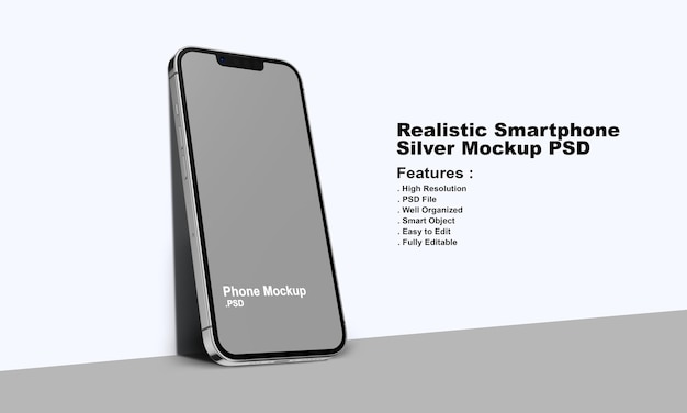 Realistic Premium Silver Smartphone Mockup