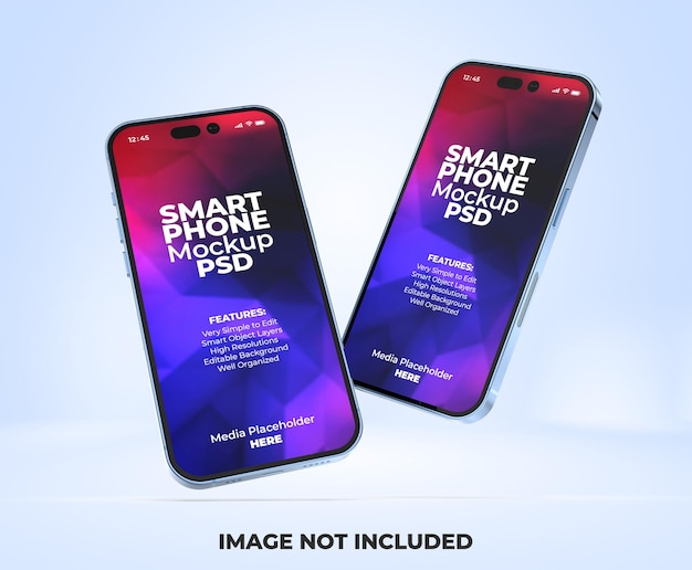 Realistic premium smartphone app presentation screen mockup template with transparent background