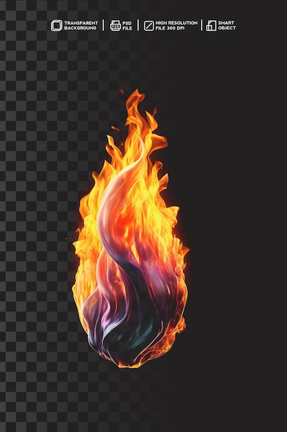 PSD realistic psd sparkling fire and burning flame in isolated transparent background