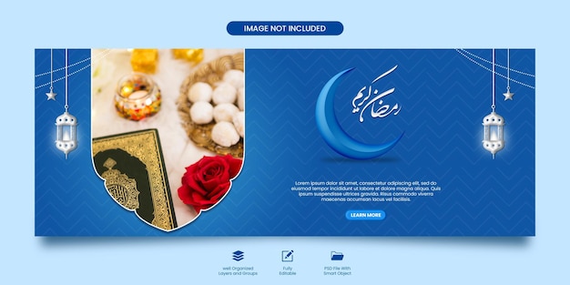 PSD realistic ramadan horizontal banner template cove design