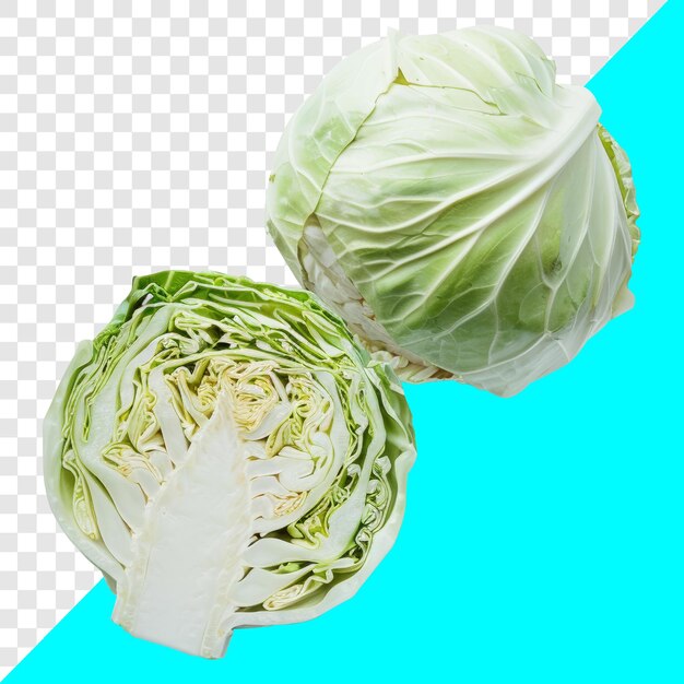 PSD realistic raw and cut cabbage vegetables transparent background