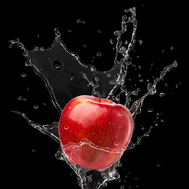 PSD realistic red apple and water splash transparent background free photo