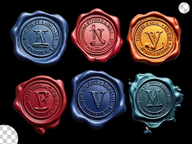 Realistic red sealing wax collection and stamp png transparent