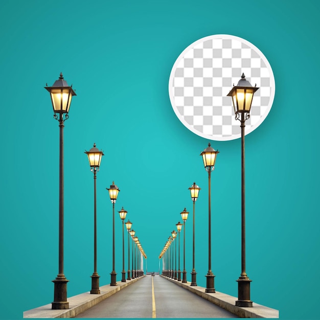 PSD realistic retro street lanterns set isolated on transparent background