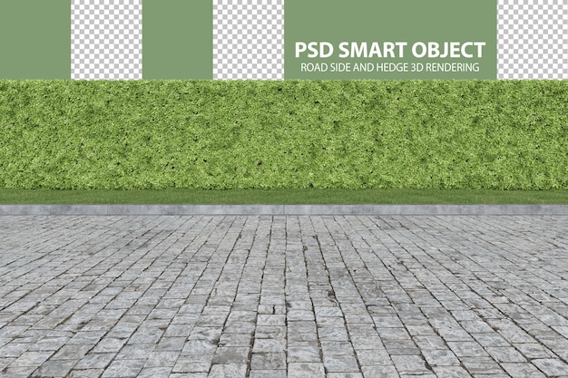 PSD realistic road side and hedge 3d rendering of isolated objects