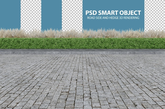 PSD realistic road side and hedge 3d rendering of isolated objects