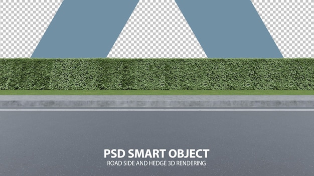 PSD realistic road side and hedge 3d rendering of isolated objects